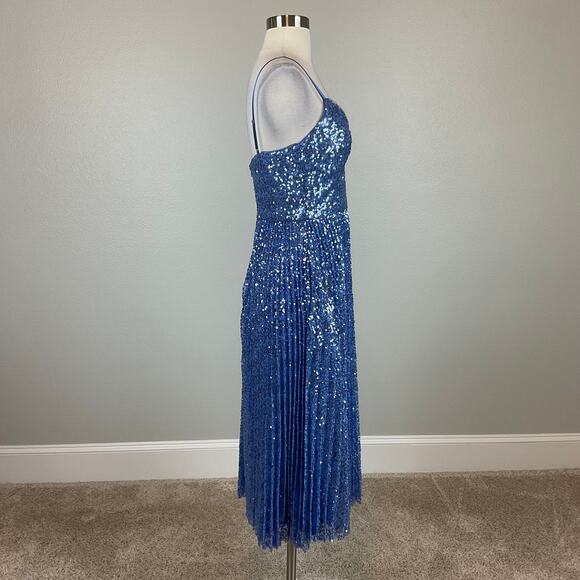 Aidan Mattox Sequined Colorful Sleeveless A-Line Midi Cocktail Dress Blue Size 4 - Picture 4 of 11